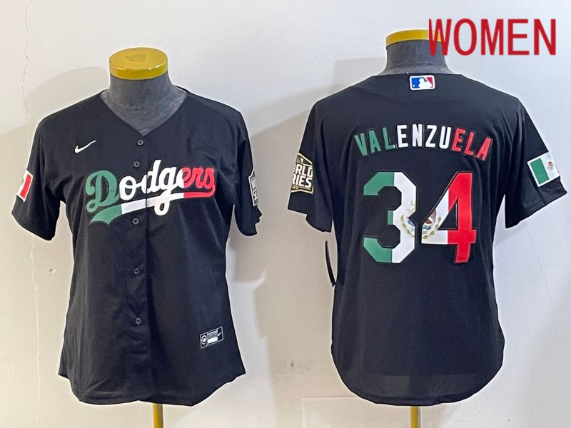 Women Los Angeles Dodgers #34 Valenzuela Black Game 2024 Nike MLB Jersey style 1029->women mlb jersey->Women Jersey